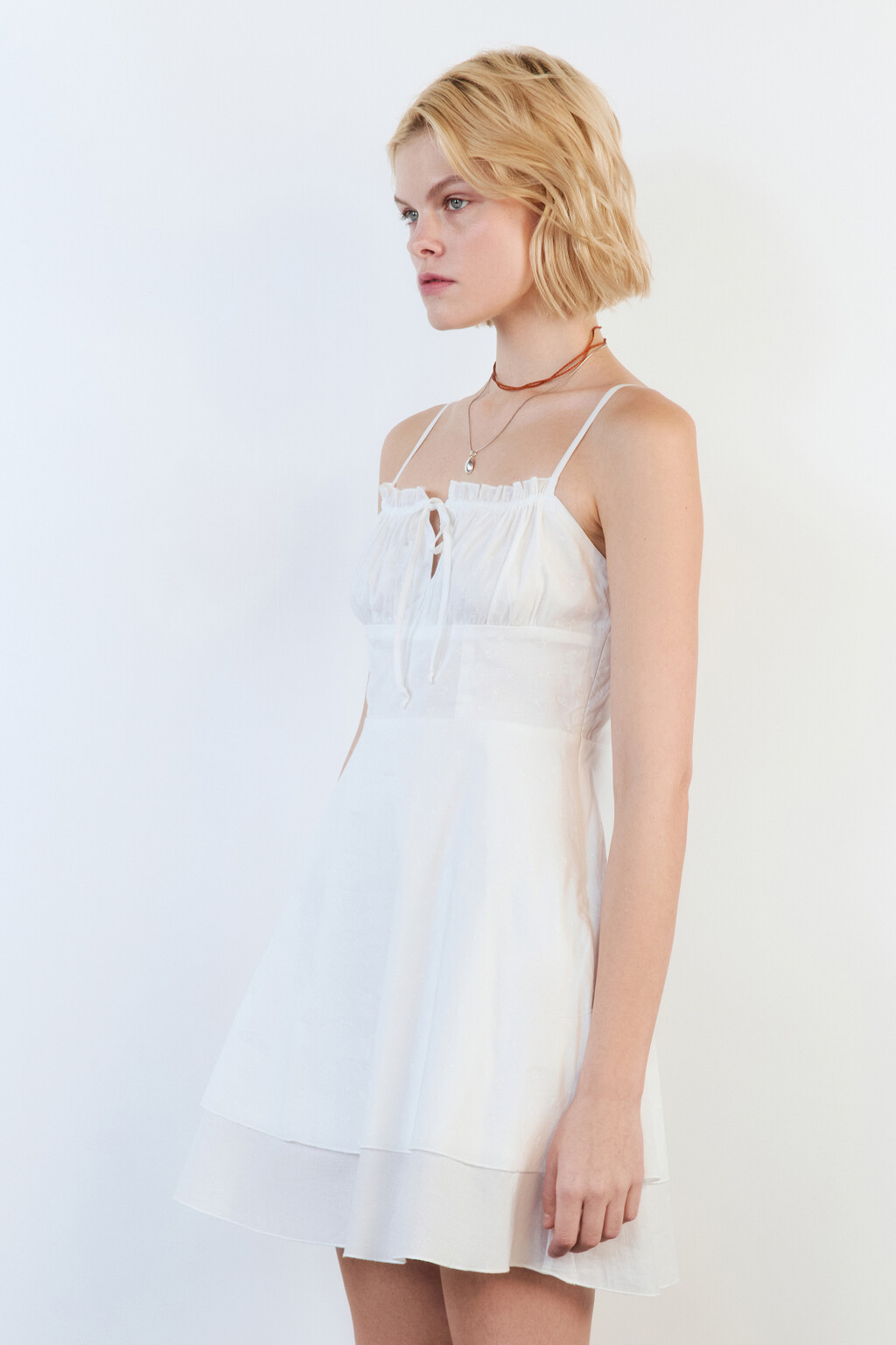 Платье-сарафан хлопковое на тонких бретельках - цвет белый - 4