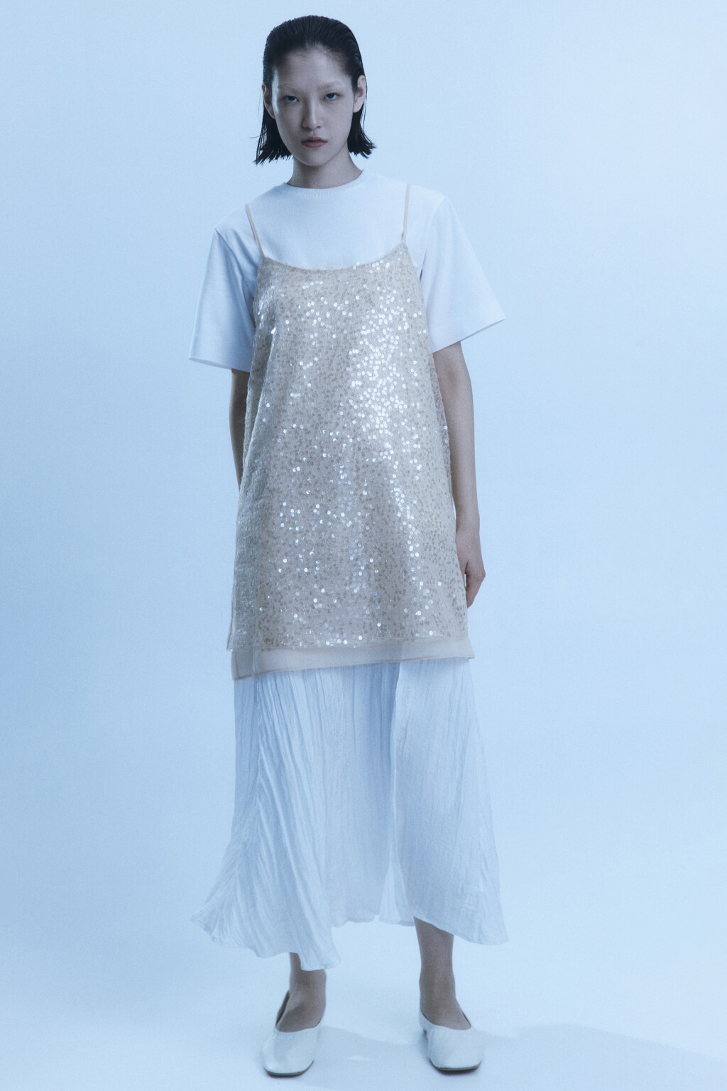 Платье мини шифоновое с пайетками - цвет серый - 3