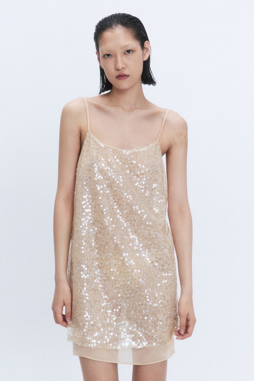 Платье мини шифоновое с пайетками - цвет серый - 4