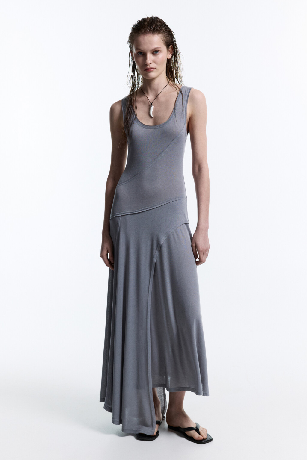 Платье-майка миди с асимметричной юбкой - цвет серый - 3