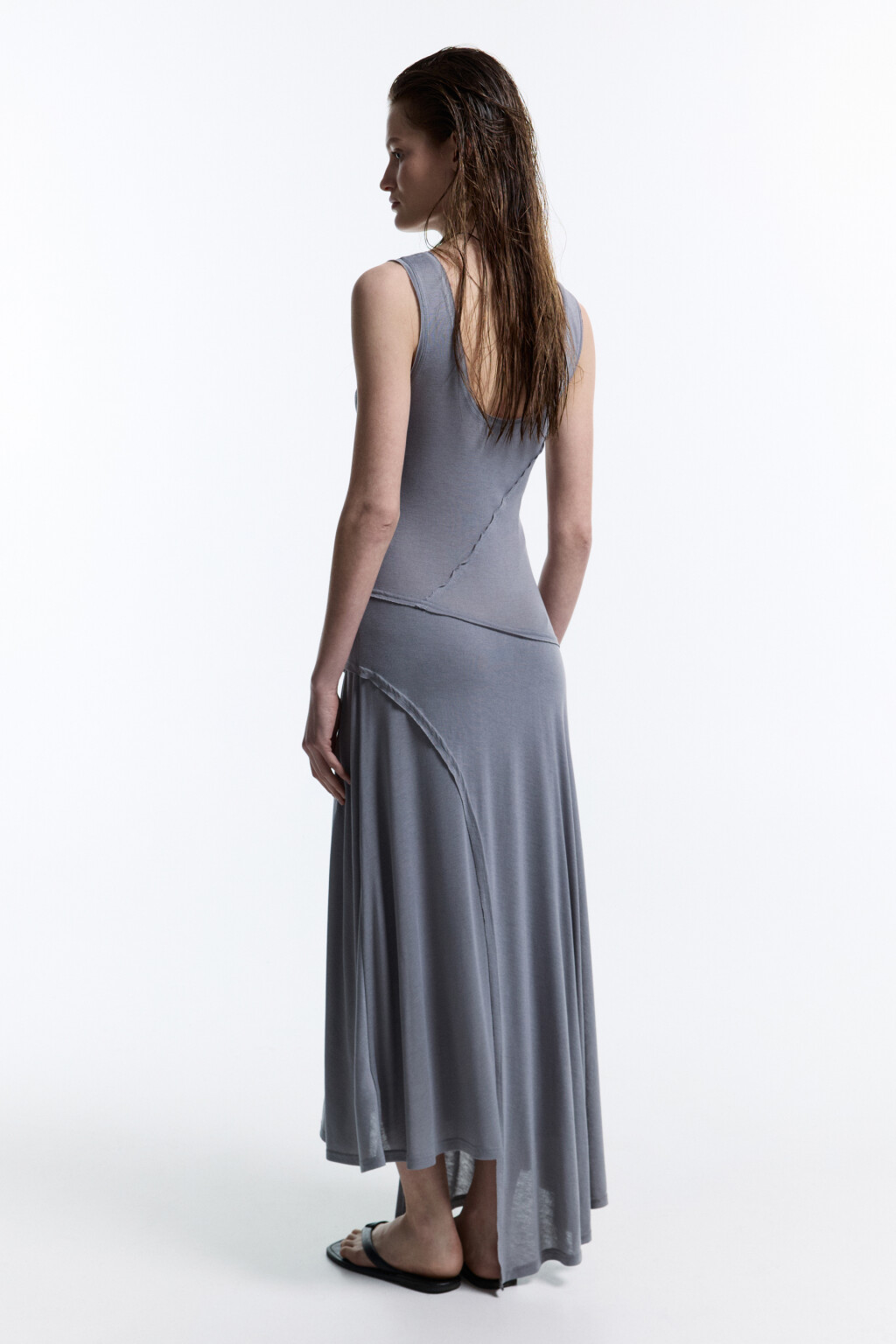 Платье-майка миди с асимметричной юбкой - цвет серый - 5