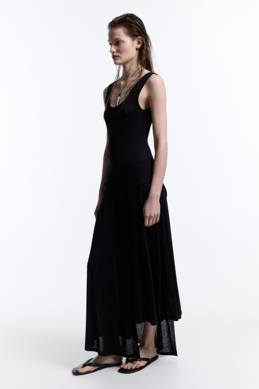 Платье-майка миди с асимметричной юбкой - цвет черный - 3