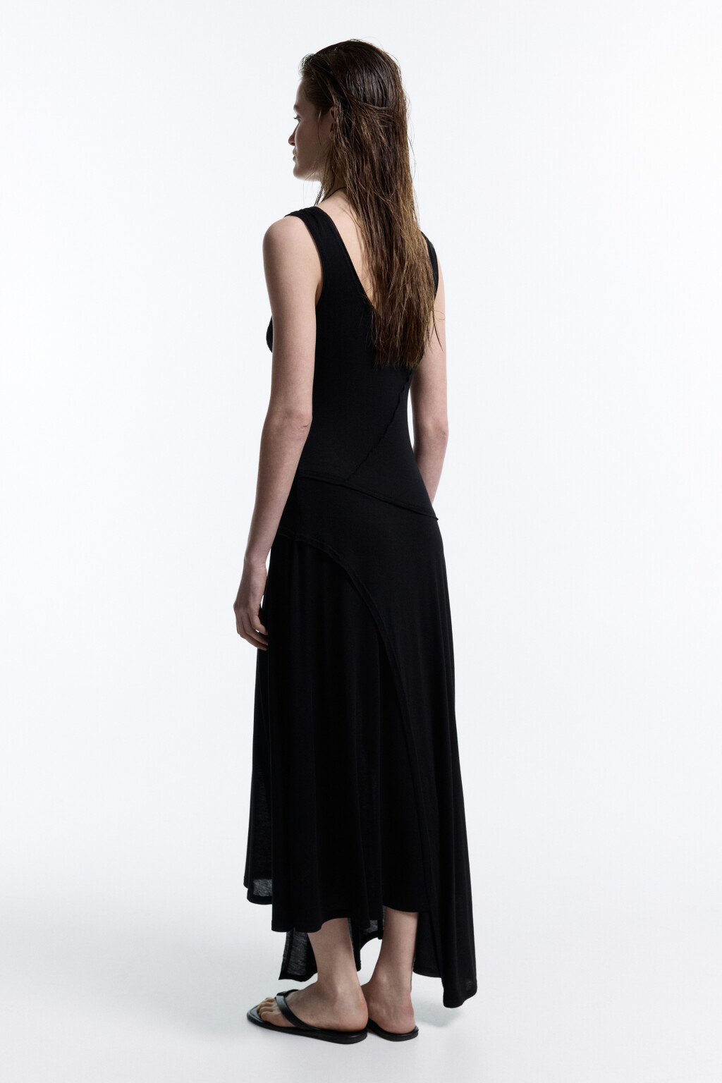 Платье-майка миди с асимметричной юбкой - цвет черный - 4