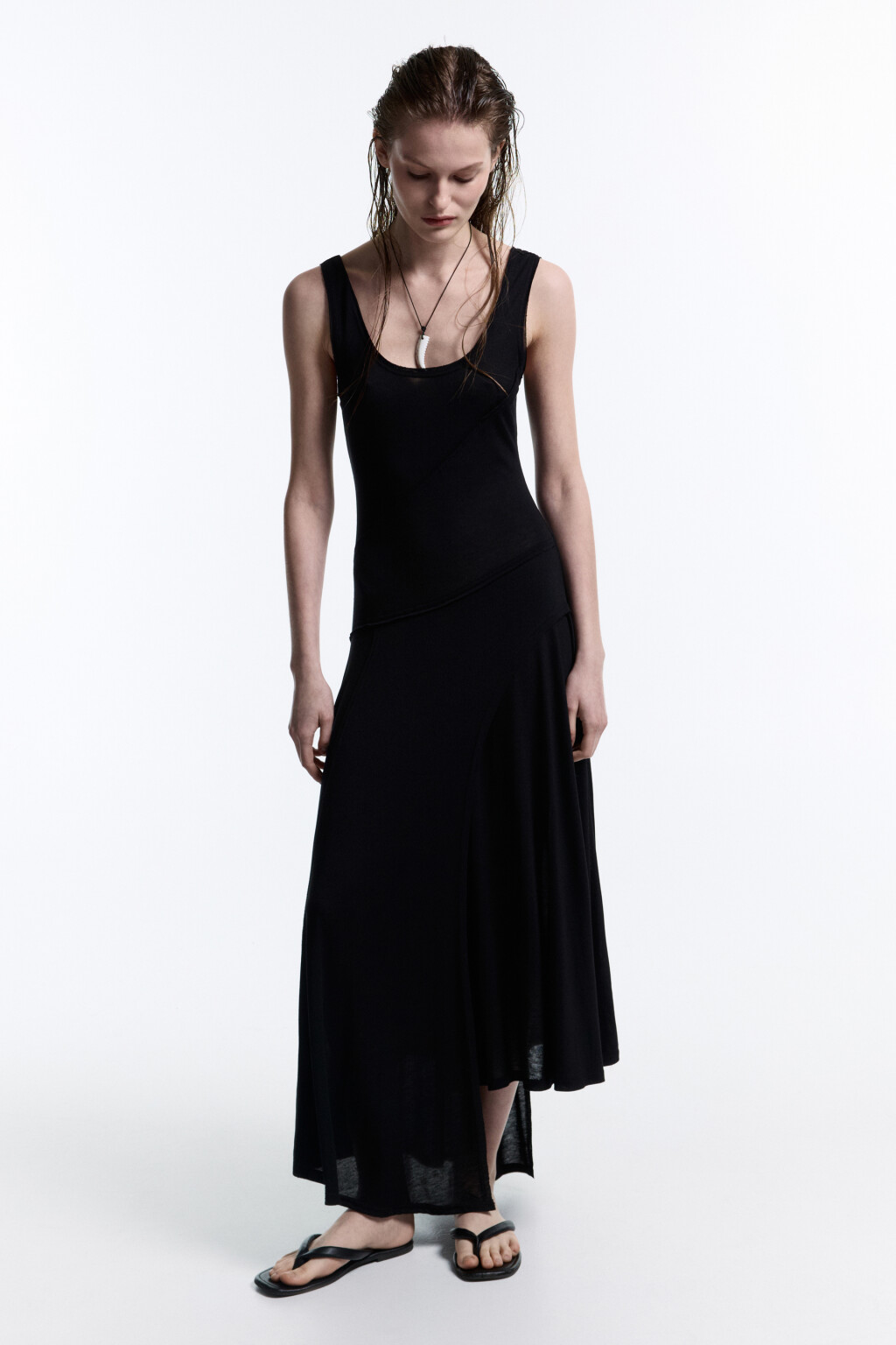 Платье-майка миди с асимметричной юбкой - цвет черный - 5