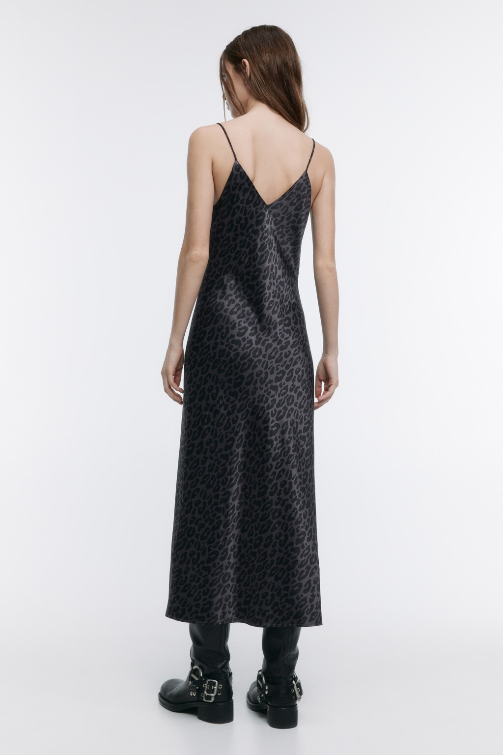 Платье-комбинация миди атласное - цвет черный - 5