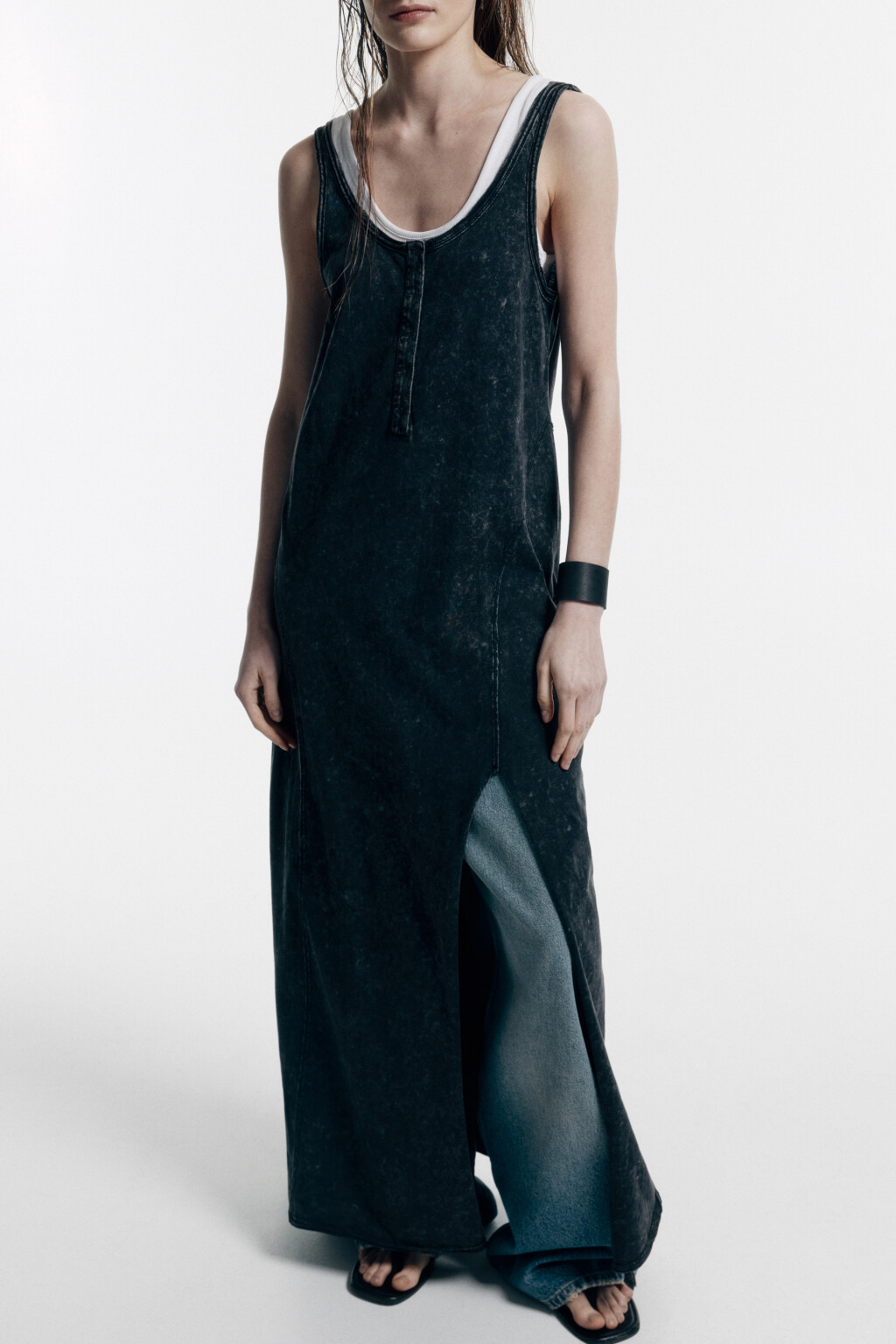 Платье-майка миди из вареного трикотажа - цвет серый - 1