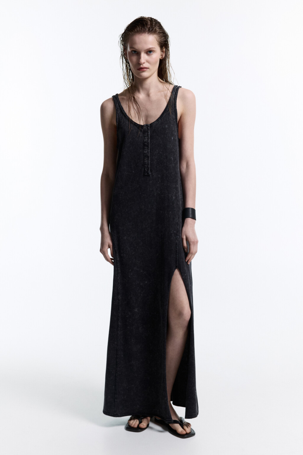 Платье-майка миди из вареного трикотажа - цвет серый - 3