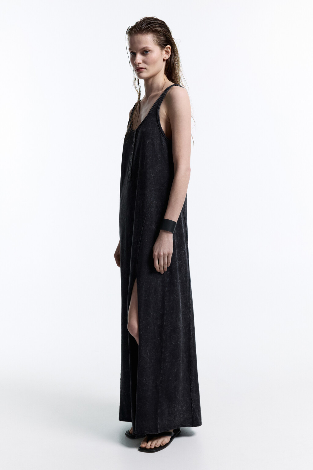 Платье-майка миди из вареного трикотажа - цвет серый - 4