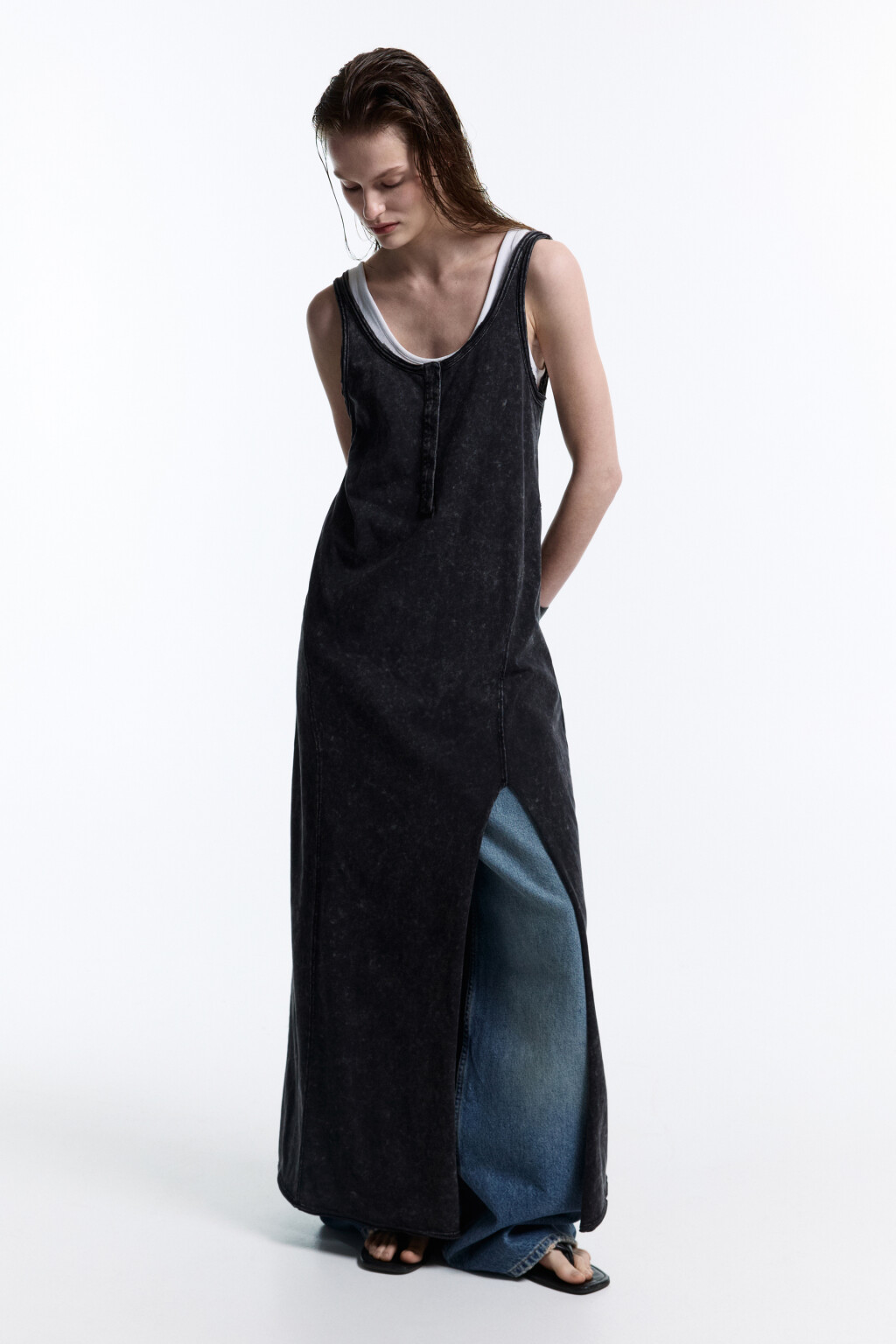 Платье-майка миди из вареного трикотажа - цвет серый - 6