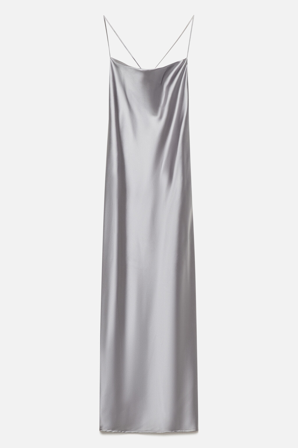 Платье-комбинация миди атласное на бретельках - цвет серый - 10