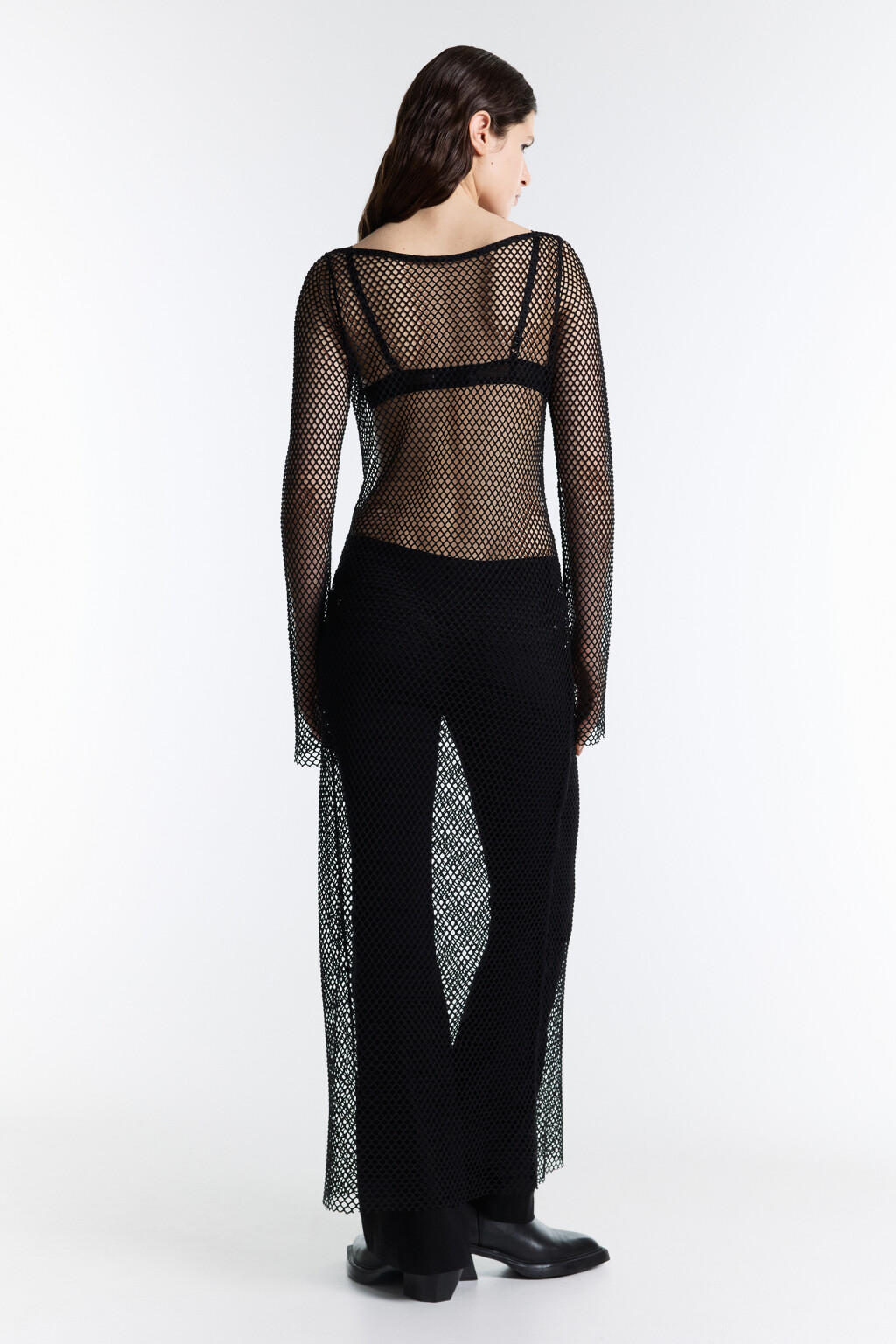 Платье макси из сетки с длинными рукавами - цвет черный - 4