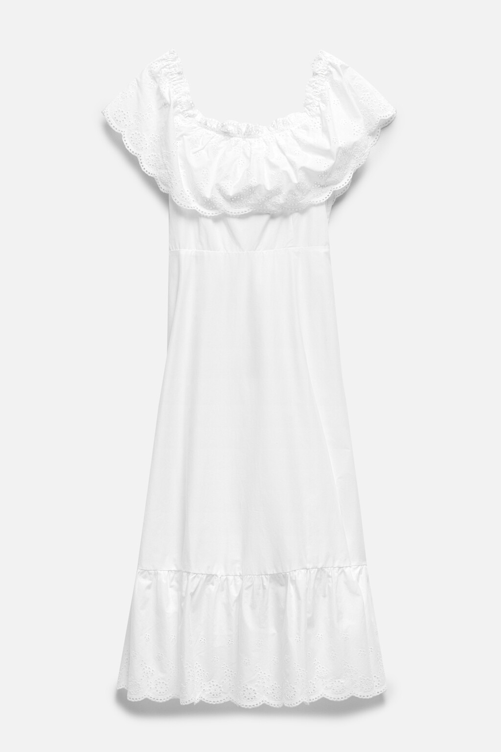 Сарафан миди хлопковый с открытыми плечами и кружевом - цвет белый - 8