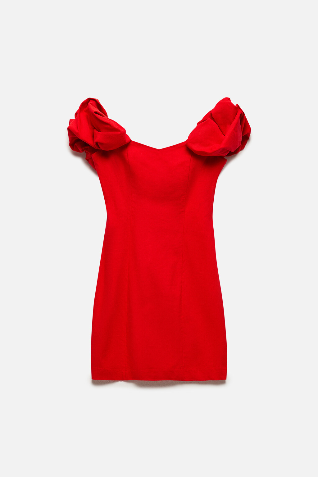 Платье облегающее с корсетом и пышными рукавами - цвет красный - 10