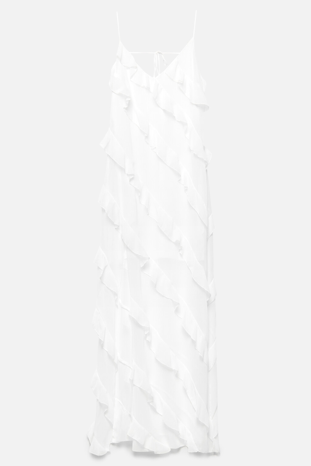 Платье-комбинация макси шифоновое с воланами - цвет белый - 8
