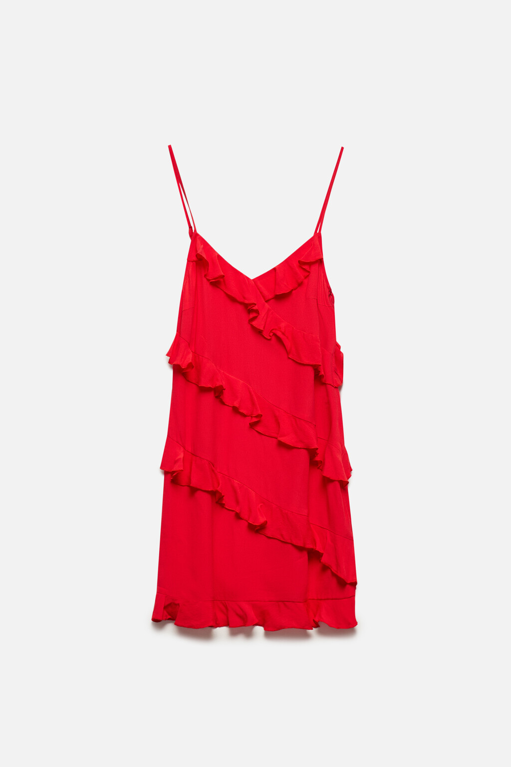 Платье-комбинация мини вискозное с воланами - цвет красный - 9