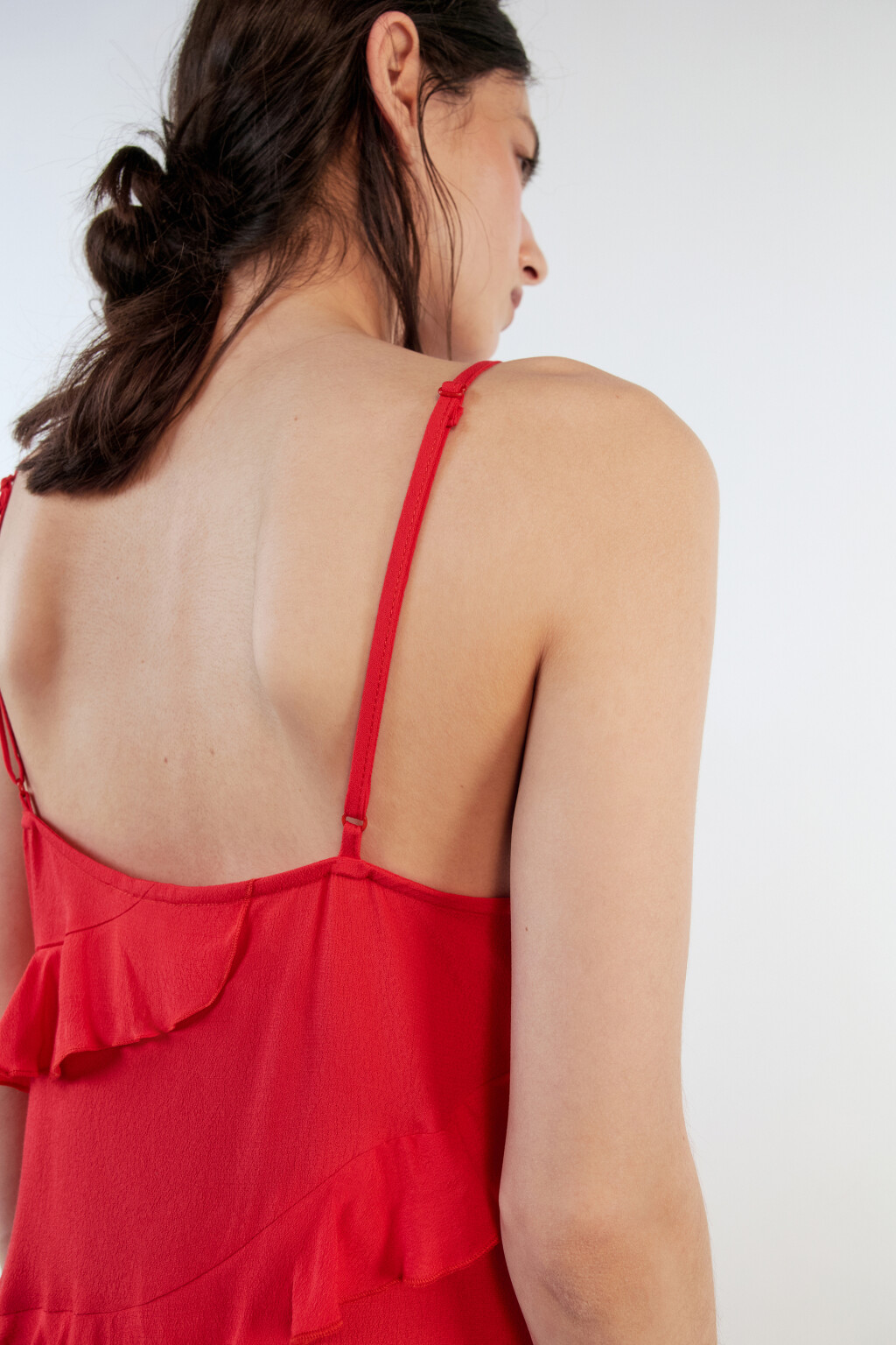 Платье-комбинация мини вискозное с воланами - цвет красный - 7