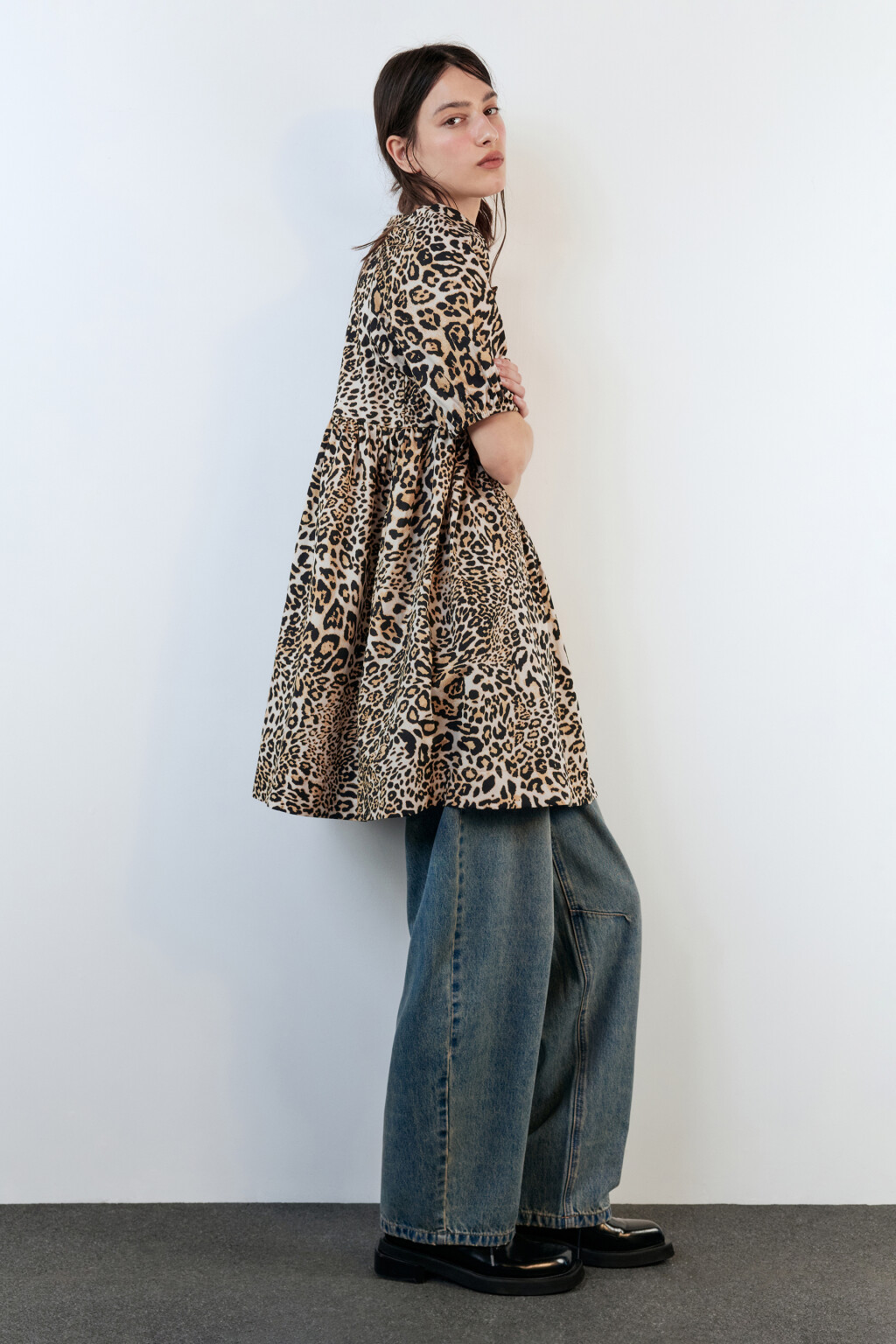 Платье baby-doll с завязками на груди - цвет бежевый - 1