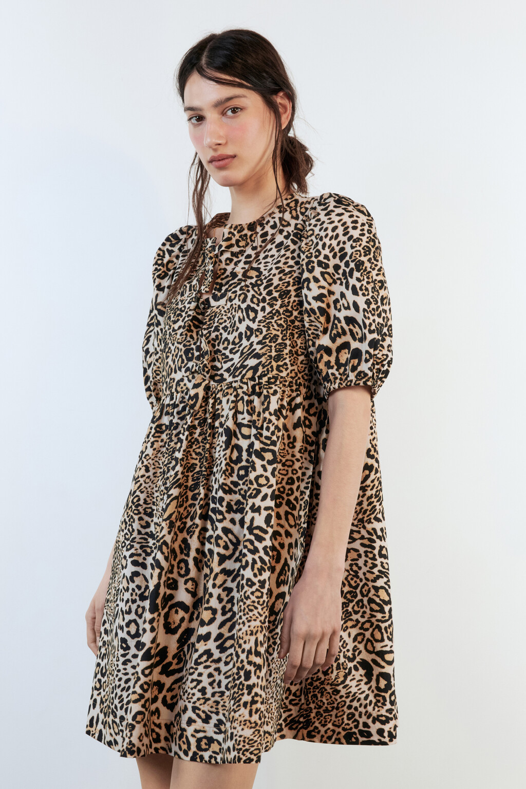 Платье baby-doll с завязками на груди - цвет бежевый - 4