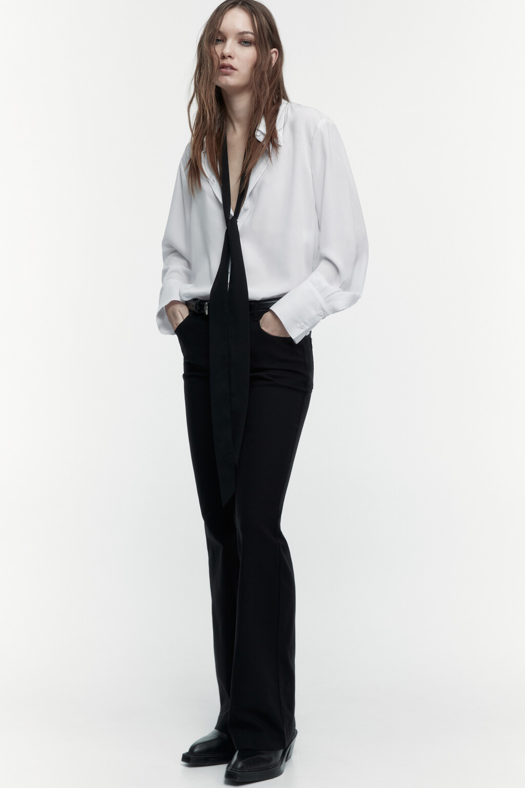 Рубашка с длинными рукавами и галстуком - цвет белый - 2