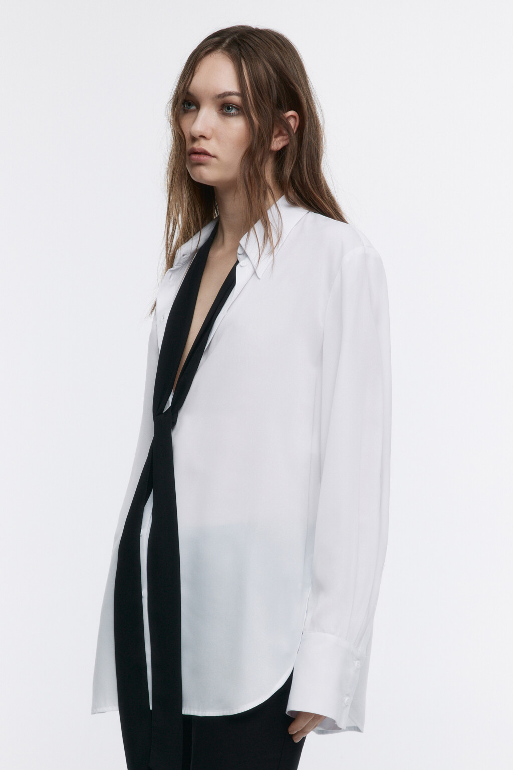 Рубашка с длинными рукавами и галстуком - цвет белый - 5