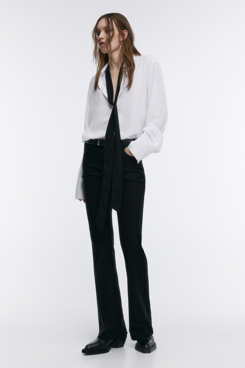 Рубашка с длинными рукавами и галстуком - цвет белый - 7