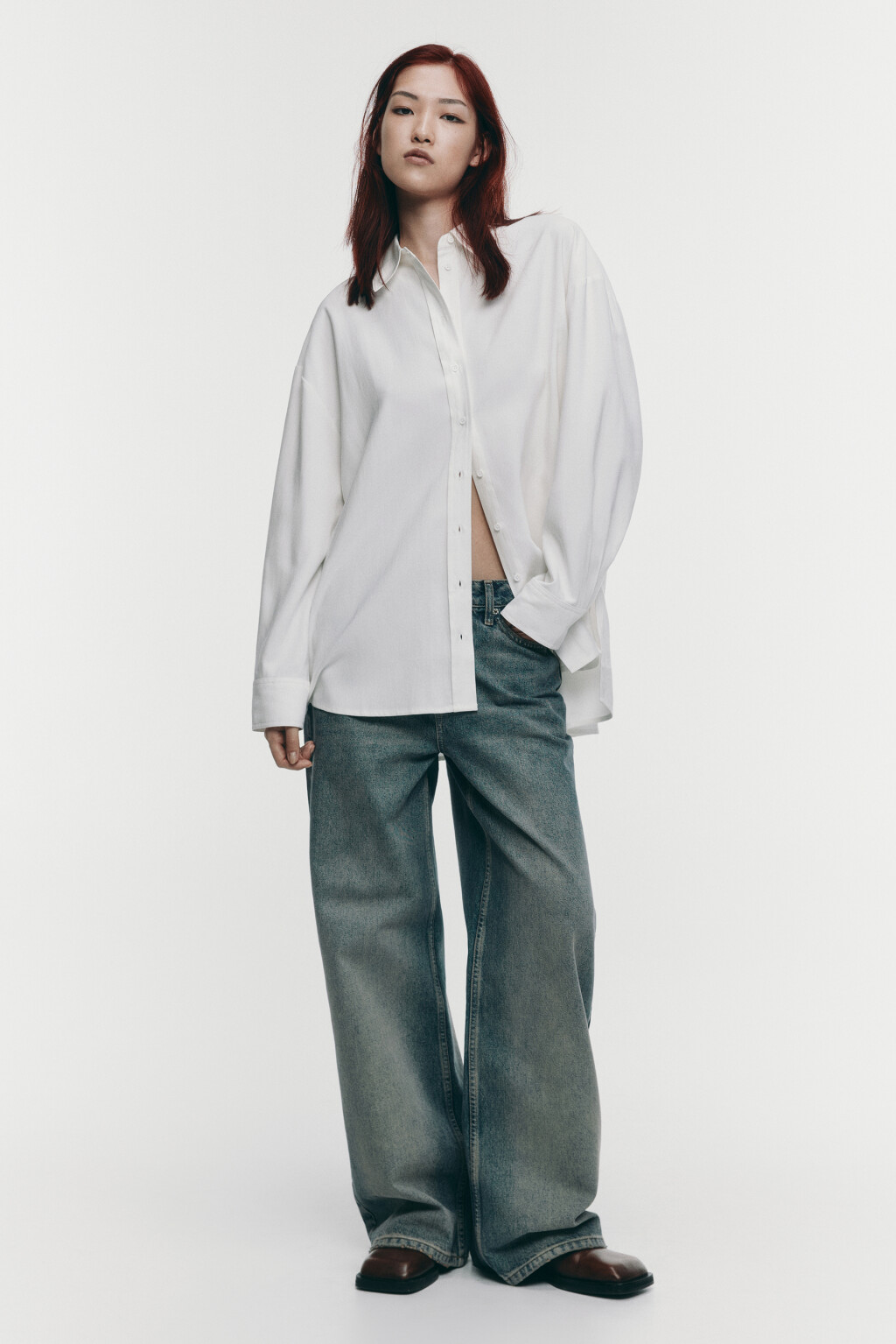 Рубашка oversize из вискозы - цвет белый - 1