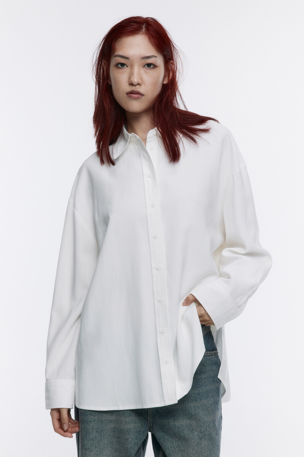 Рубашка oversize из вискозы - цвет белый - 2