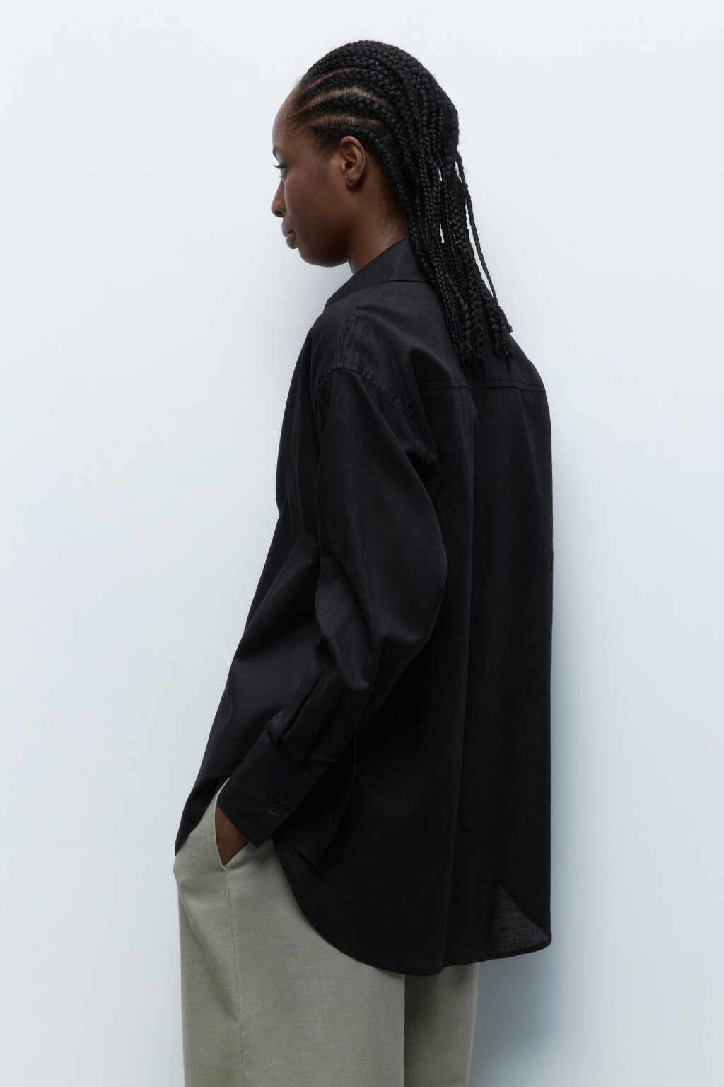 Рубашка льняная с длинным рукавом - цвет черный - 5