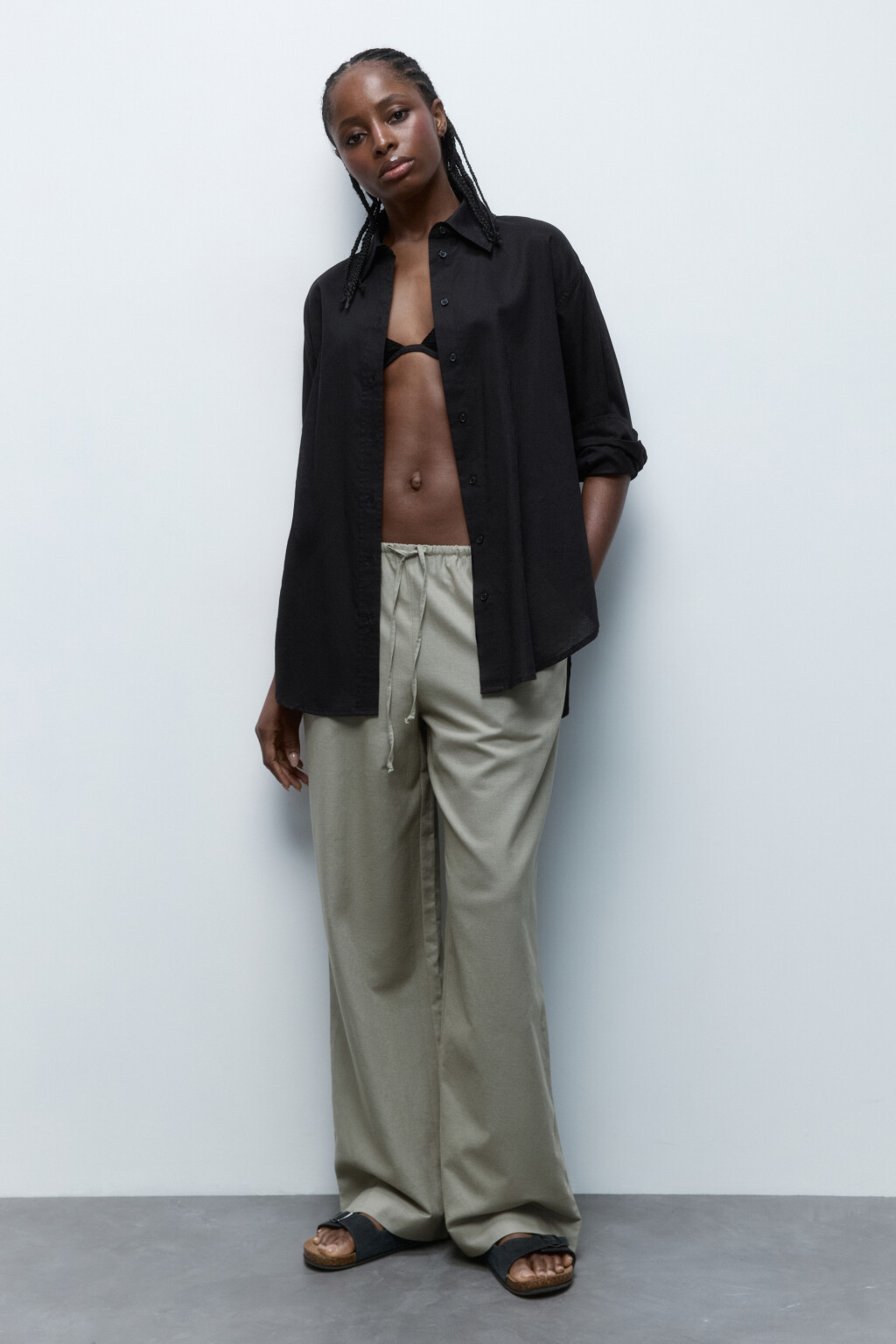 Рубашка льняная с длинным рукавом - цвет черный - 6