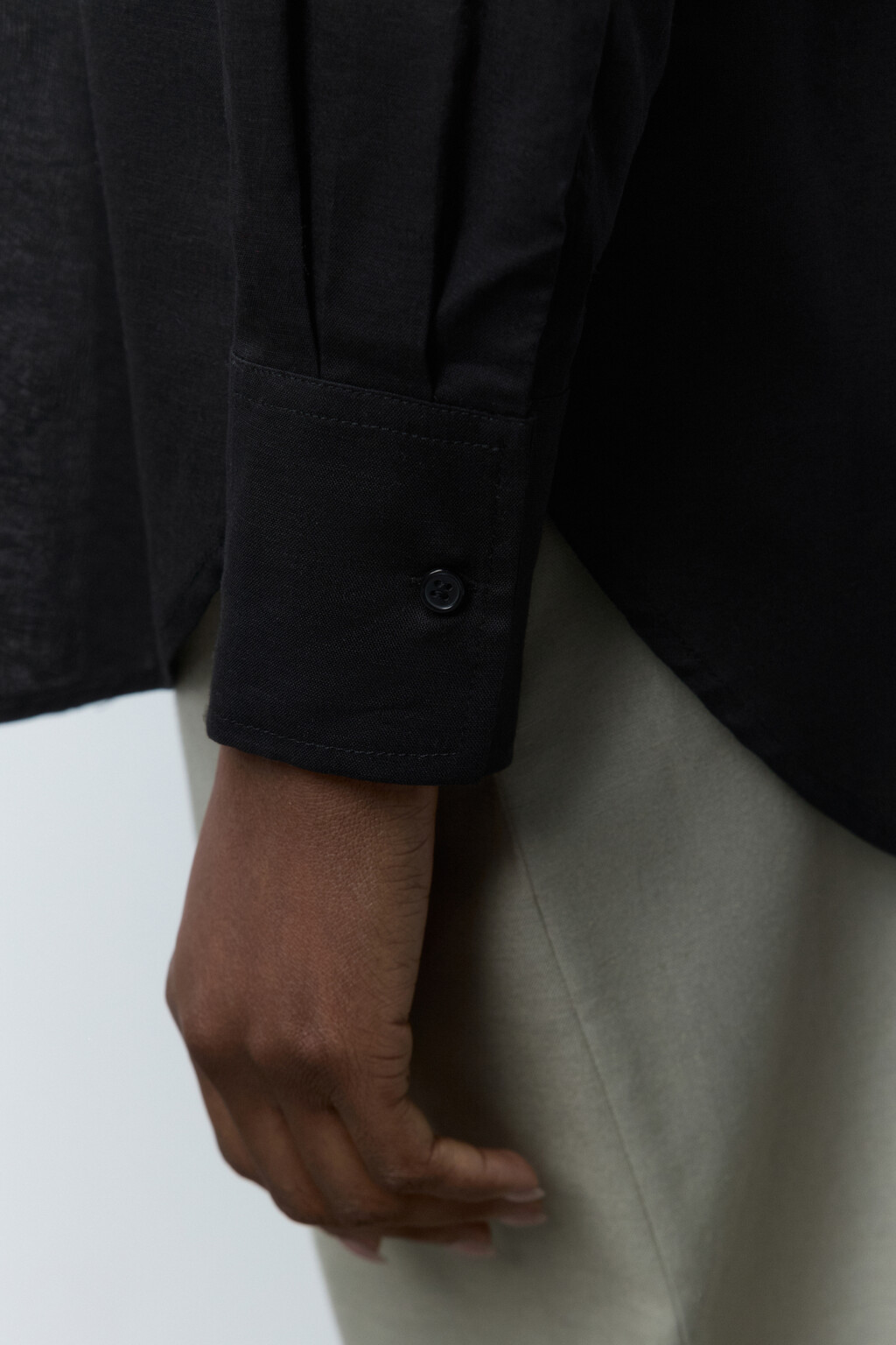 Рубашка льняная с длинным рукавом - цвет черный - 8