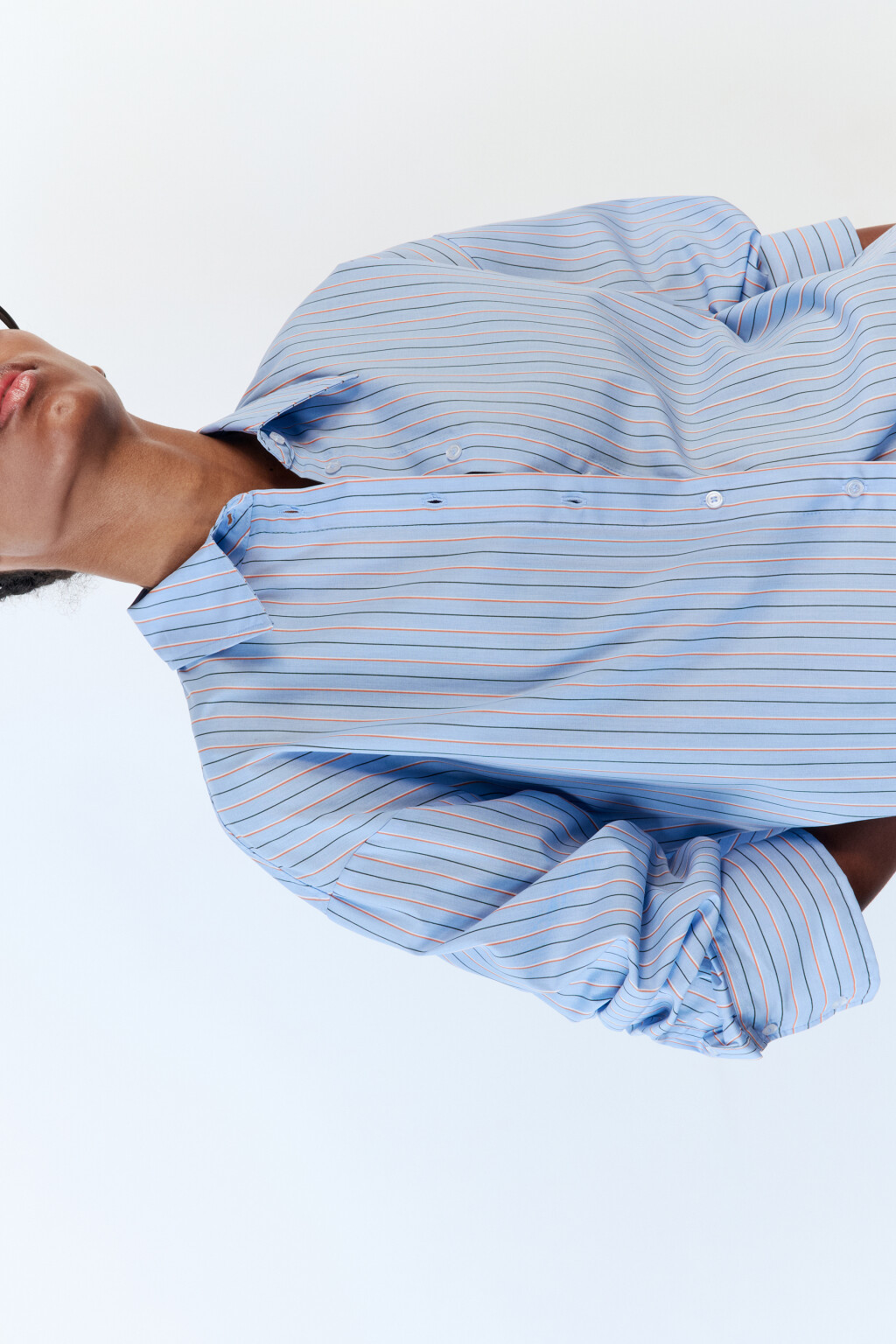 Рубашка свободная с принтом в полоску - цвет голубой - 2