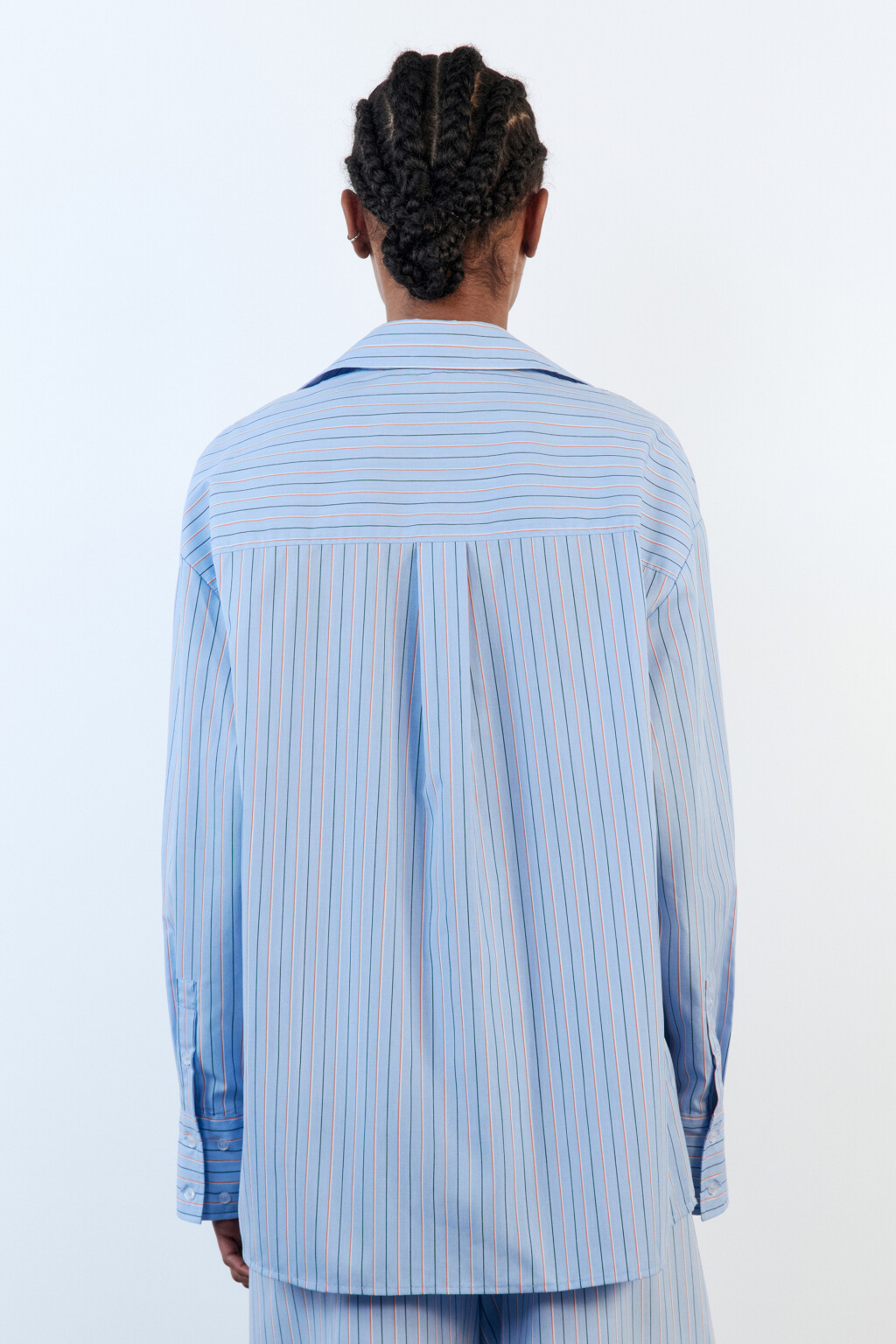 Рубашка свободная с принтом в полоску - цвет голубой - 5