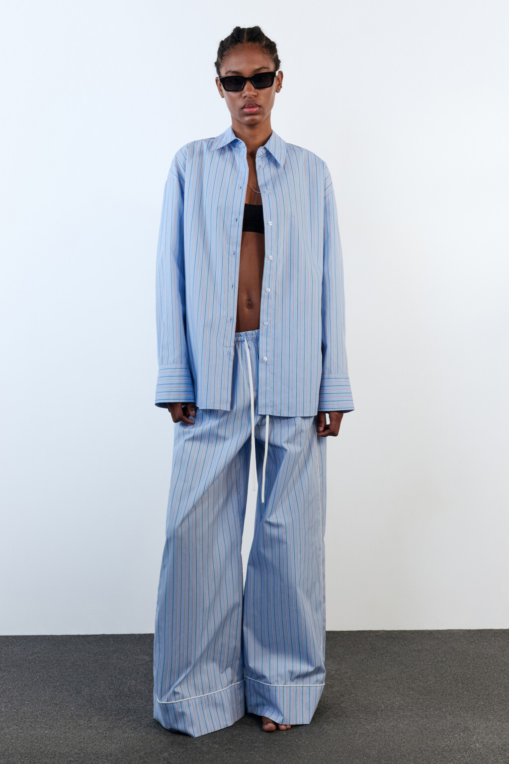 Рубашка свободная с принтом в полоску - цвет голубой - 6