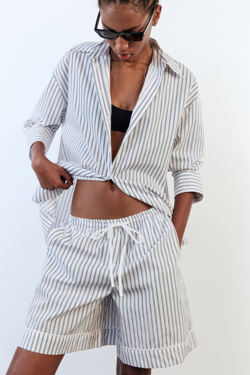 Рубашка свободная с принтом в полоску - цвет белый - 2