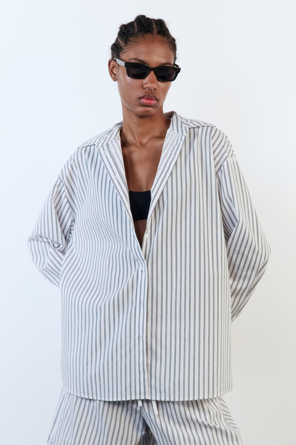 Рубашка свободная с принтом в полоску - цвет белый - 4