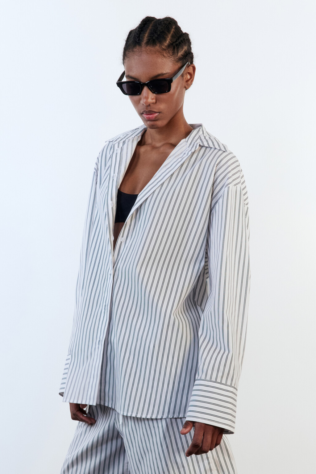 Рубашка свободная с принтом в полоску - цвет белый - 5