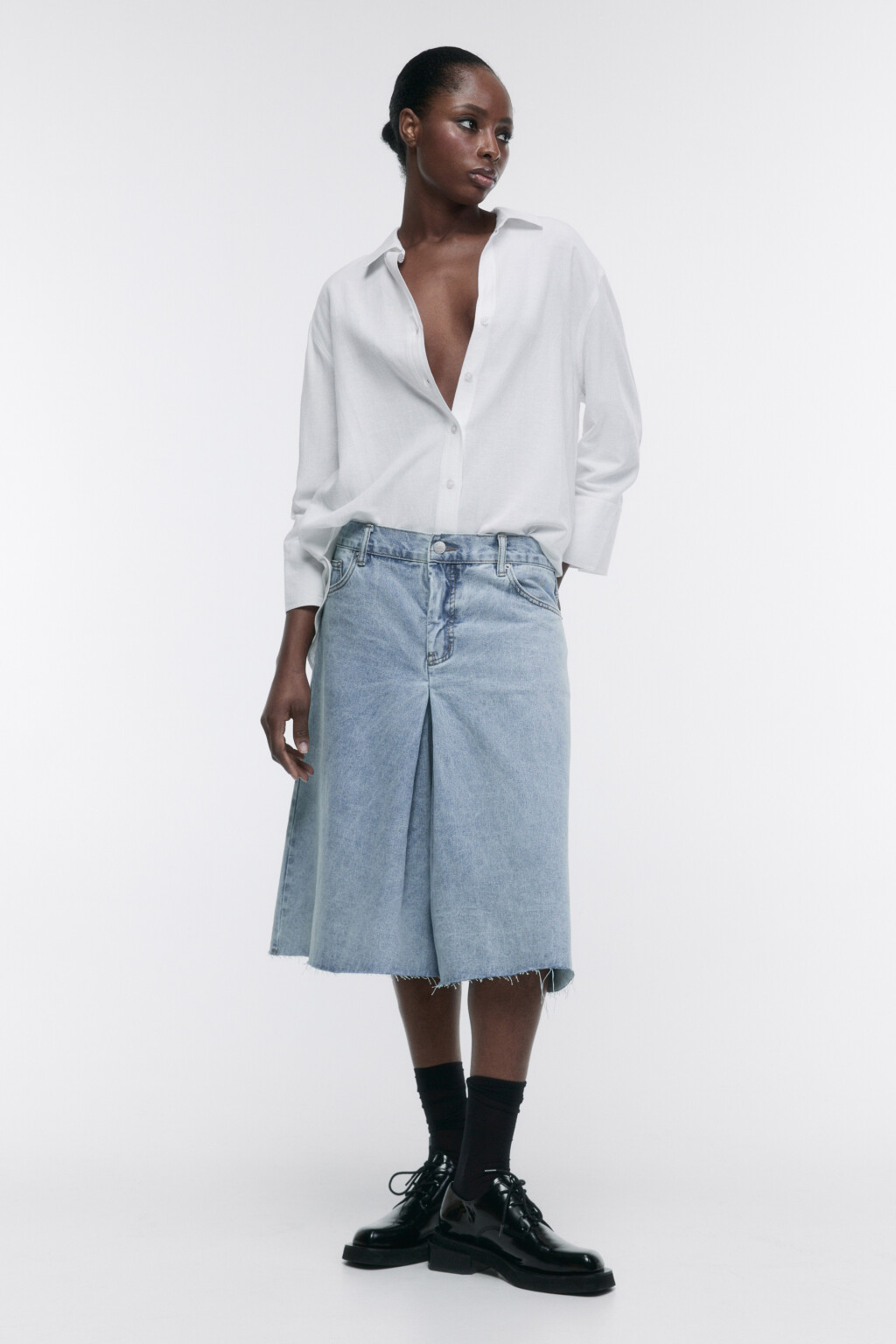 Рубашка oversize льняная с рукавами 7/8 - цвет белый - 5