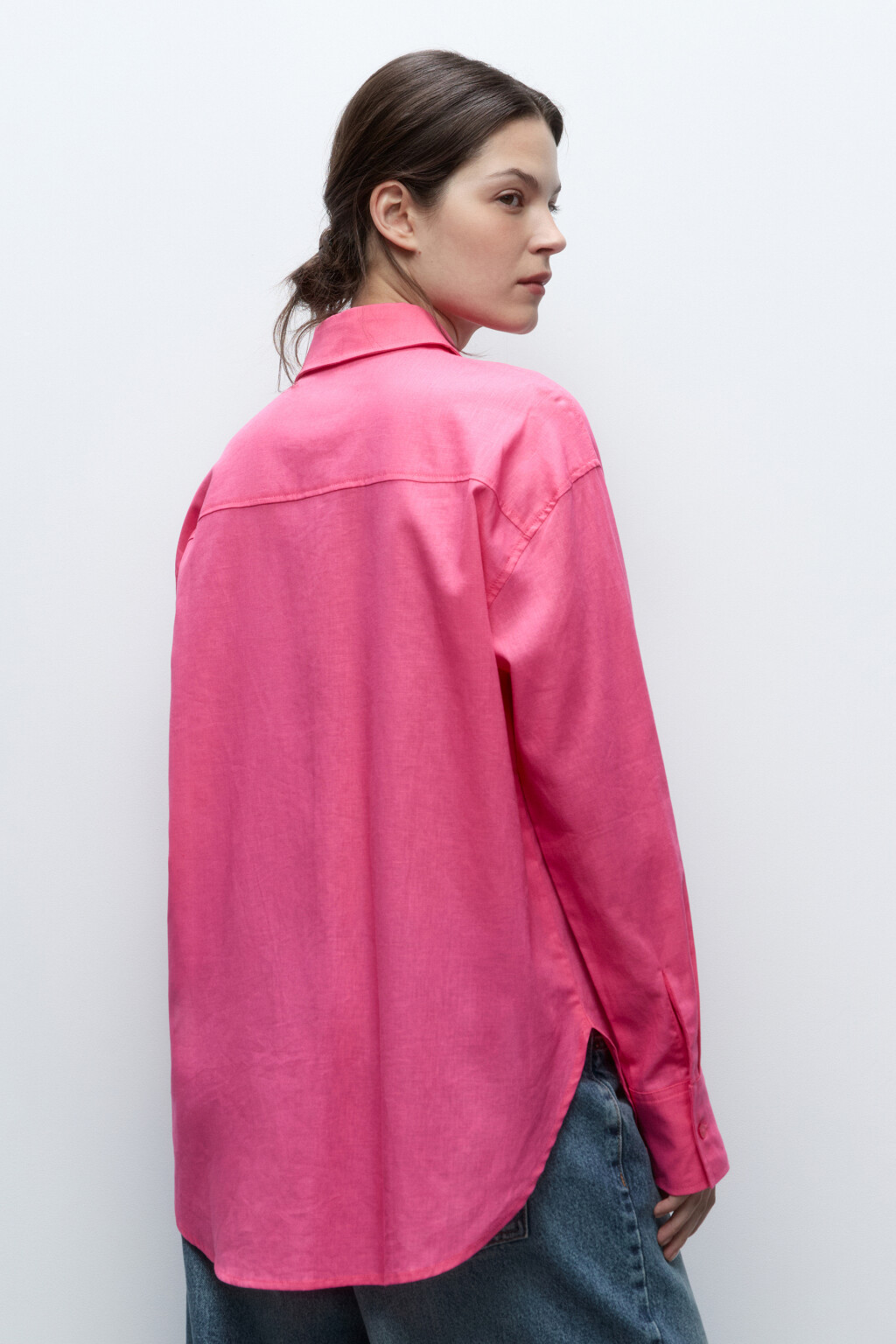 Рубашка льняная с длинным рукавом - цвет розовый - 4