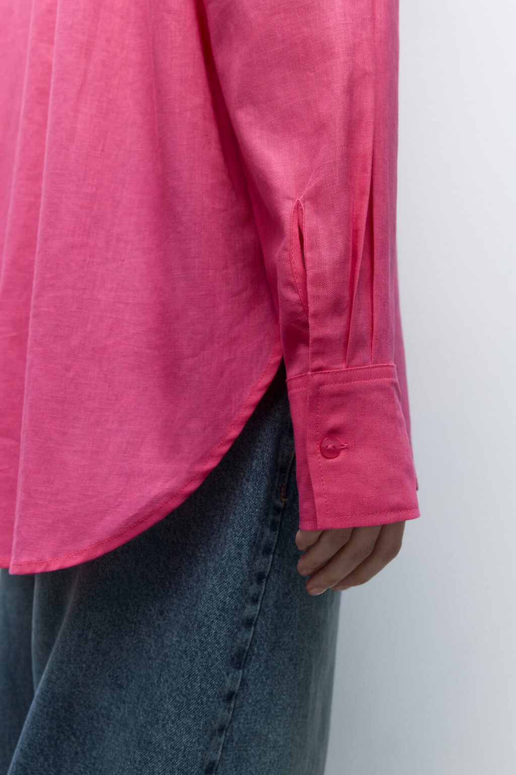 Рубашка льняная с длинным рукавом - цвет розовый - 6