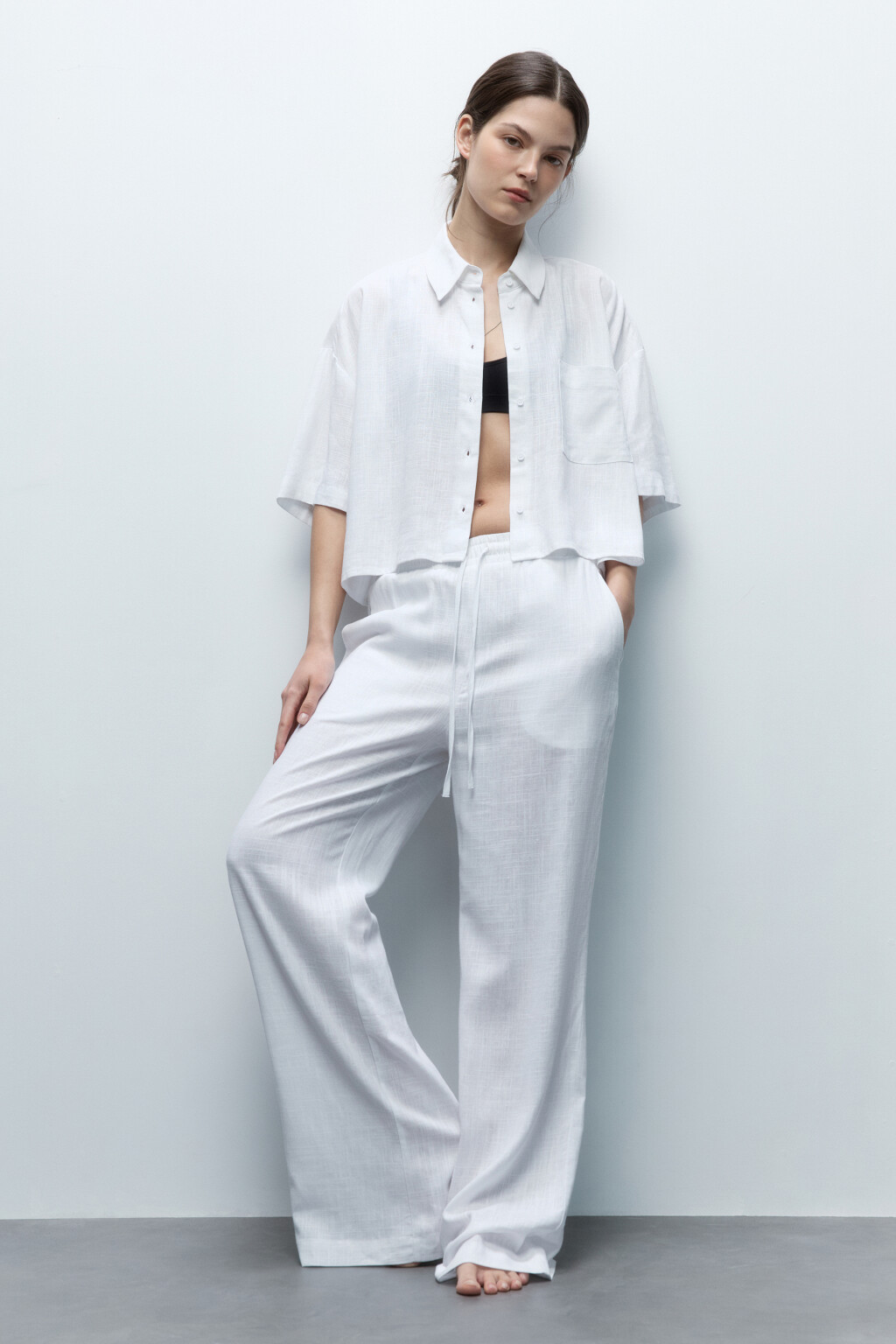 Рубашка льняная с коротким рукавом - цвет белый - 5