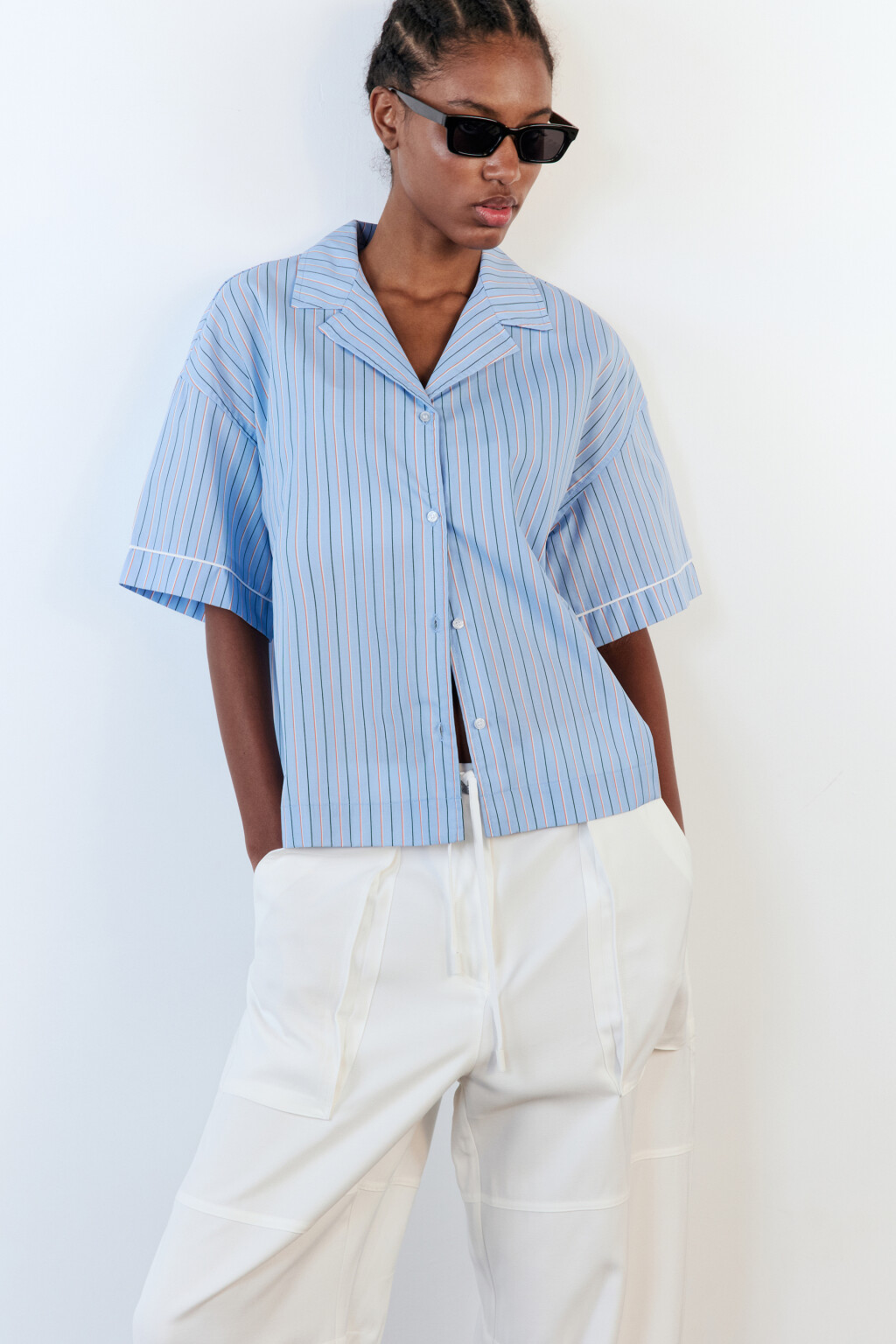 Рубашка в полоску с коротким рукавом 2421417026, цвет: голубой (42) по ...