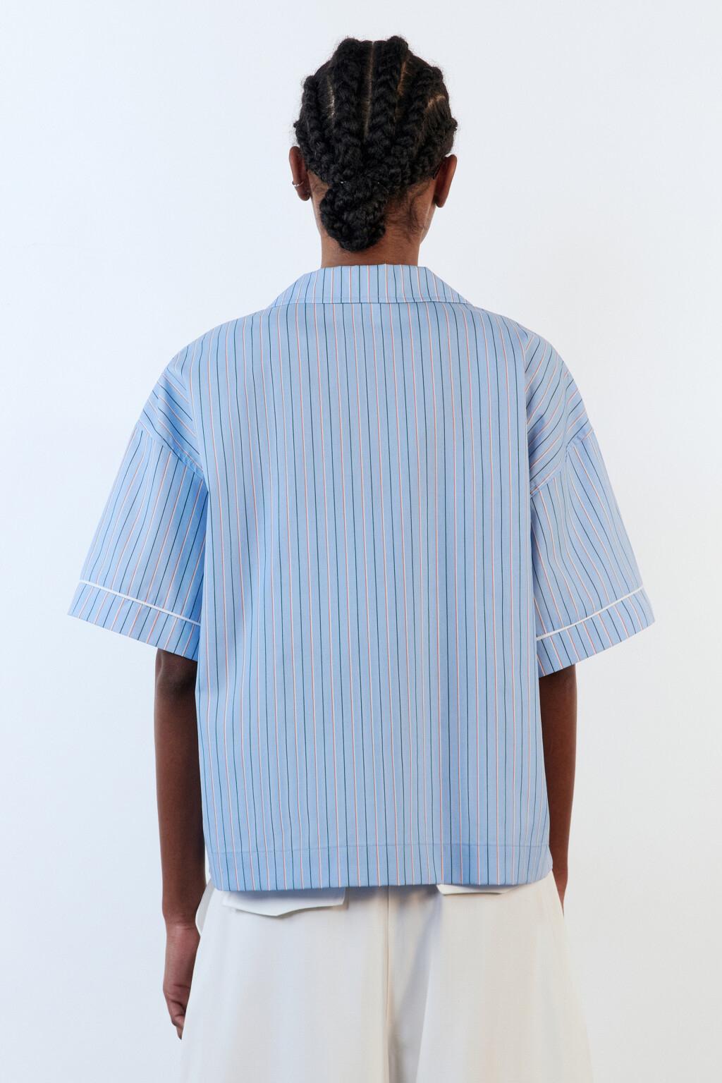 Рубашка в полоску с коротким рукавом - цвет голубой - 4