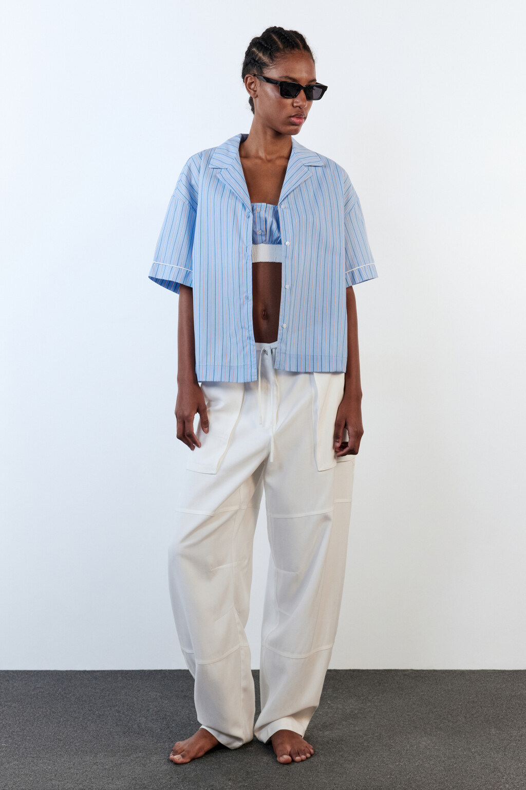 Рубашка в полоску с коротким рукавом - цвет голубой - 5