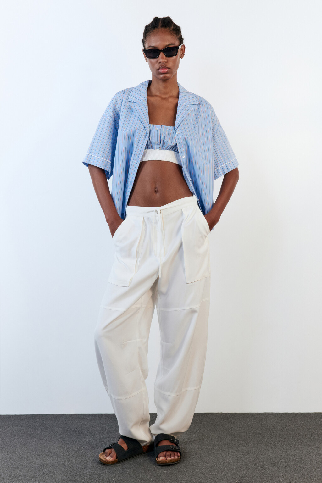 Рубашка в полоску с коротким рукавом - цвет голубой - 6