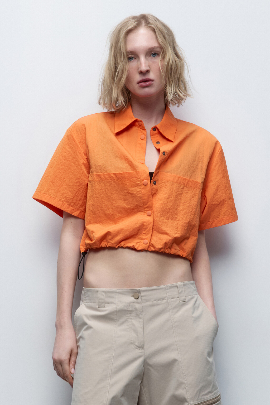 Рубашка укороченная с утяжками по низу - цвет оранжевый - 2