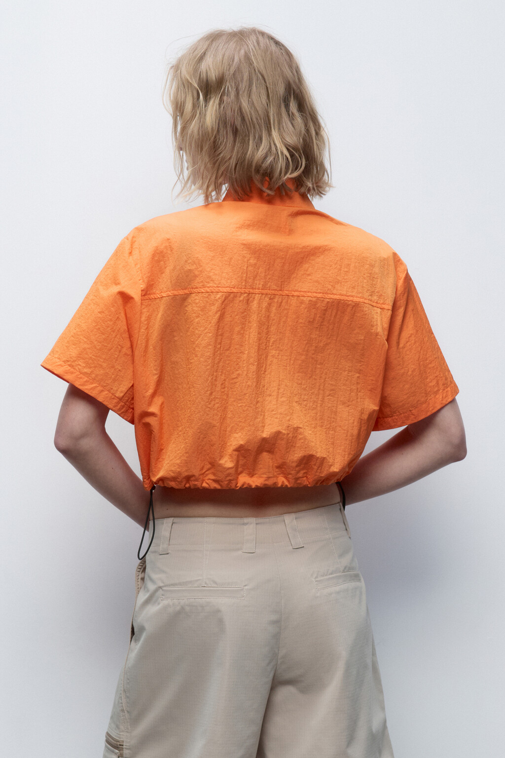 Рубашка укороченная с утяжками по низу - цвет оранжевый - 4