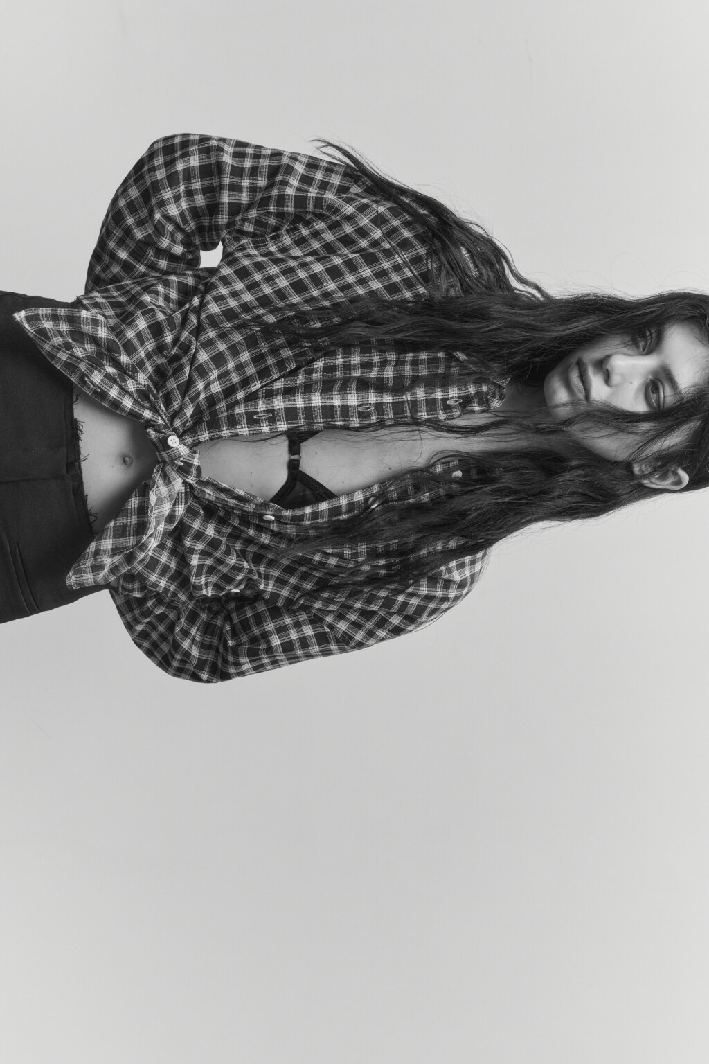 Рубашка oversize клетчатая с вареным эффектом - цвет черный - 1