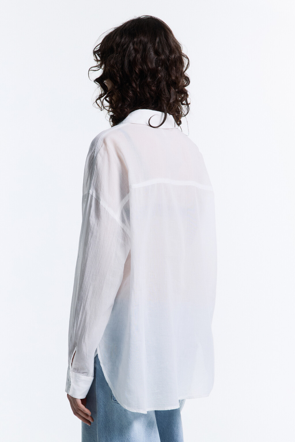 Рубашка oversize хлопковая с длинными рукавами - цвет белый - 4