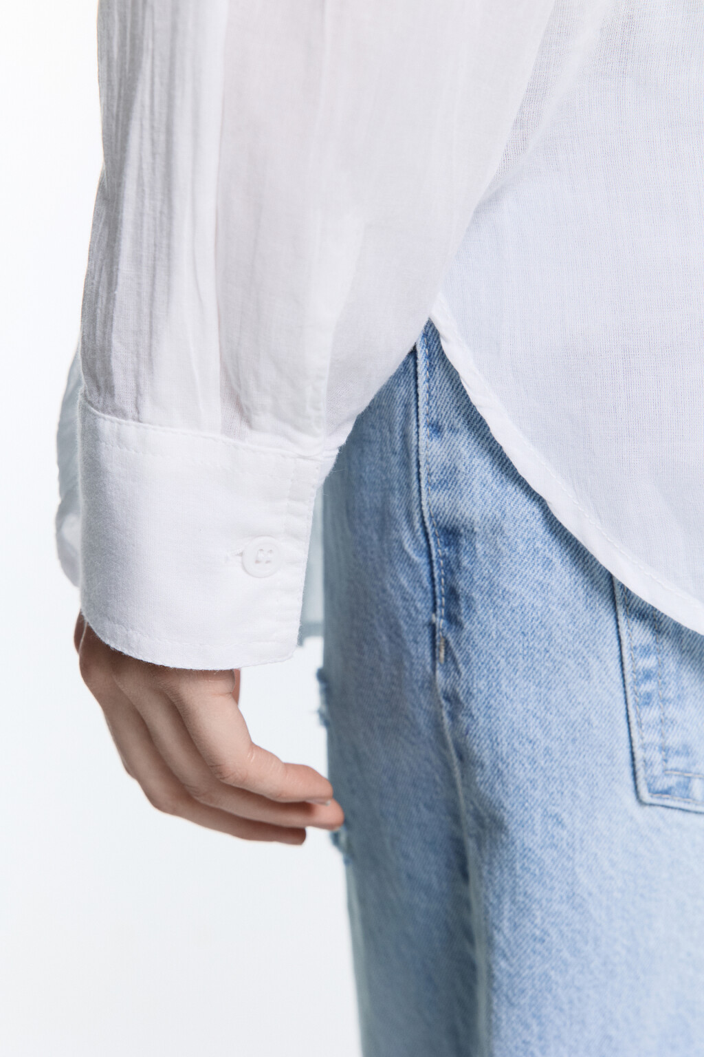 Рубашка oversize хлопковая с длинными рукавами - цвет белый - 7