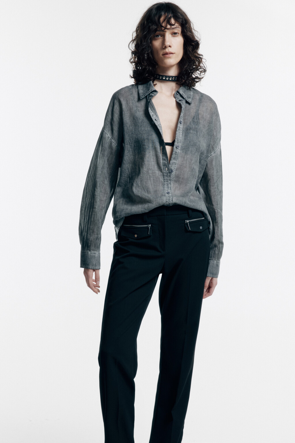 Рубашка oversize хлопковая с длинными рукавами - цвет серый - 1